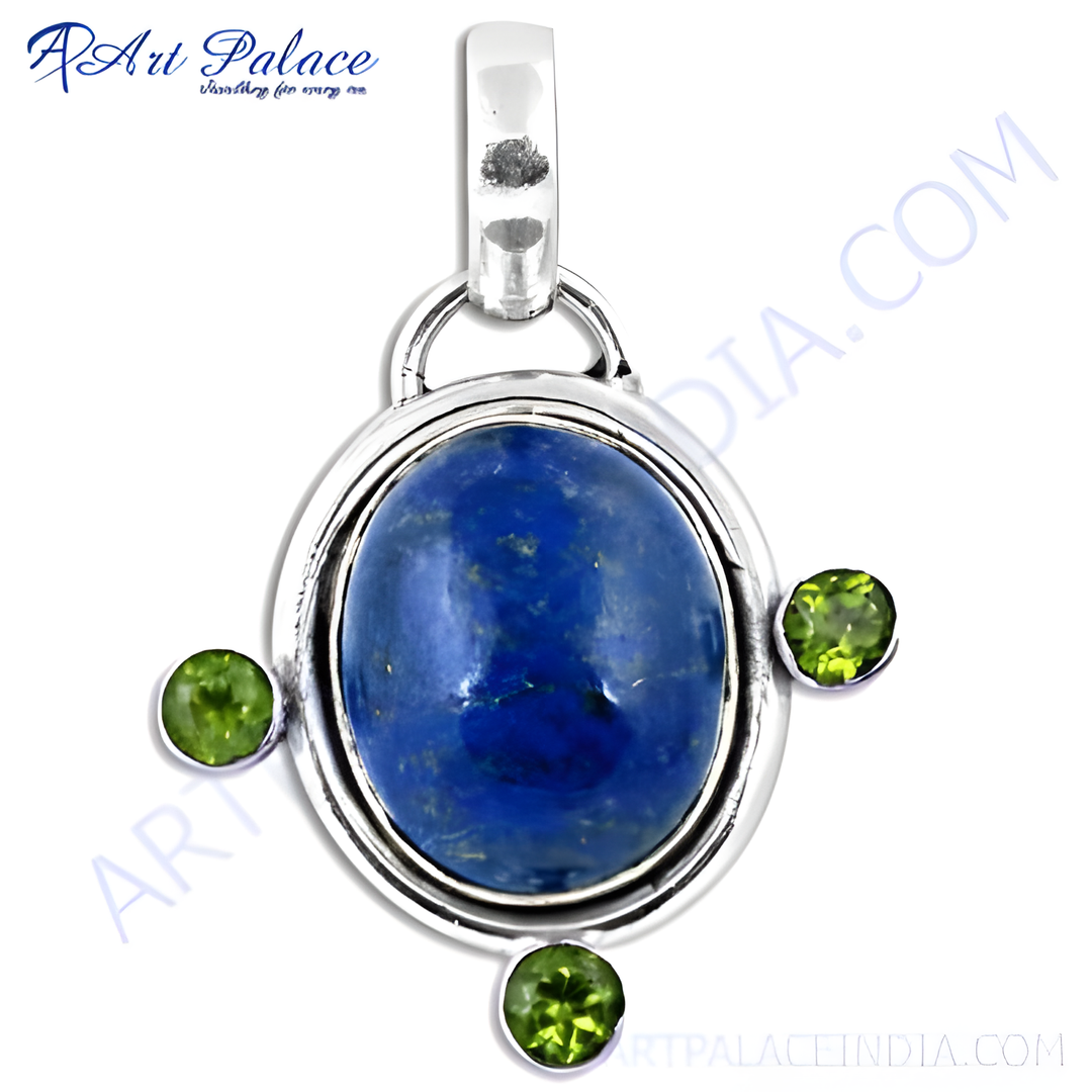 925 Silver Lapis Lazuli & Peridot Pendant for Women | Gemstone Jewelry