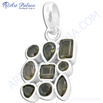 Load image into Gallery viewer, 925 sterling silver gemstone pendant, featuring a cluster of different cut gemstones in shades of grey and brown
