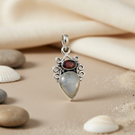 将图像加载到图库查看器中， 925 Silver Moonstone &amp; Garnet Pendant | Women's Necklace
