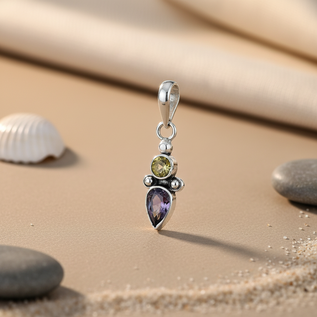 925 Silver Amethyst & Citrine Pendant for Women | Gemstone Jewelry