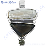 Load image into Gallery viewer, 925 sterling silver pendant with mother of pearl and dark gemstone, women's jewelry.
