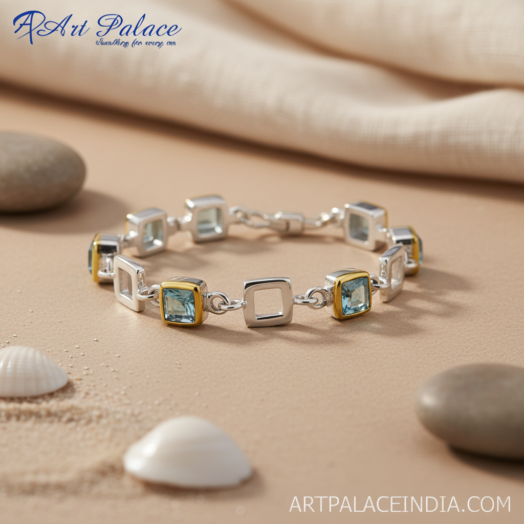 Pulsera de topacio azul en plata 925 para mujer | Uso diario