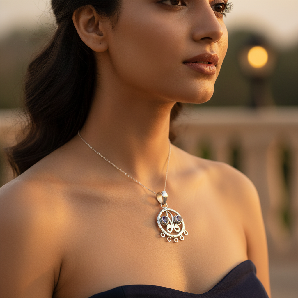 Colgante de amatista en plata de ley 925 para mujer | Joyería con piedras preciosas