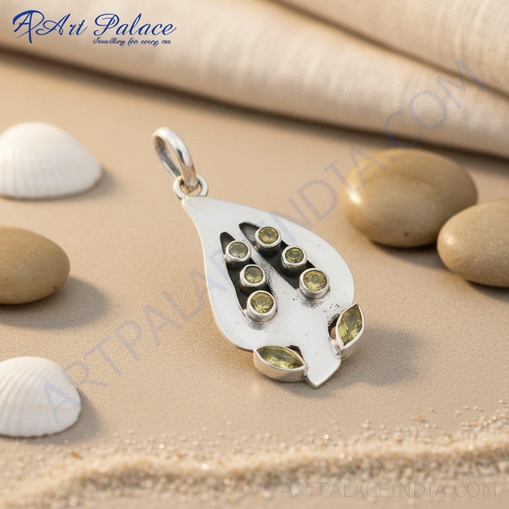 925 Silver Peridot Leaf Pendant for Women | Gemstone Jewelry