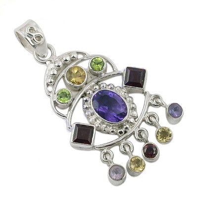 925 Silver Multi Gemstone Pendant for Women | Daily Wear Jewelry