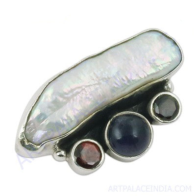 Sterling Silver Pearl & Gemstone Ring for Women