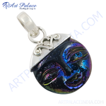 Load image into Gallery viewer, 925 sterling silver moon face pendant with iridescent glass detail for women.
