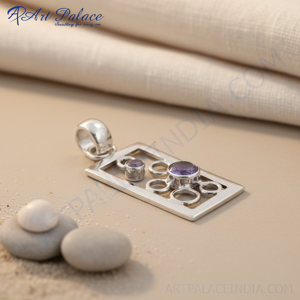 Collar con colgante de amatista en plata 925 | regalo geométrico para mujer