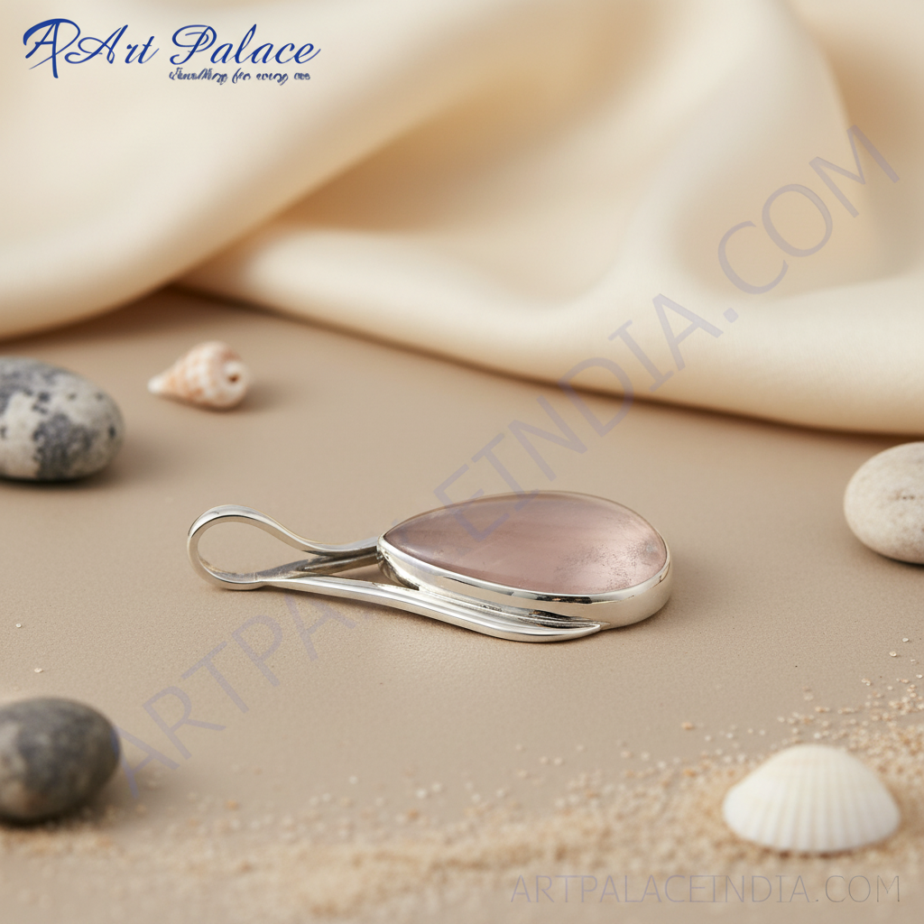 925 Silver Rose Quartz Pendant for Women | Gemstone Jewelry
