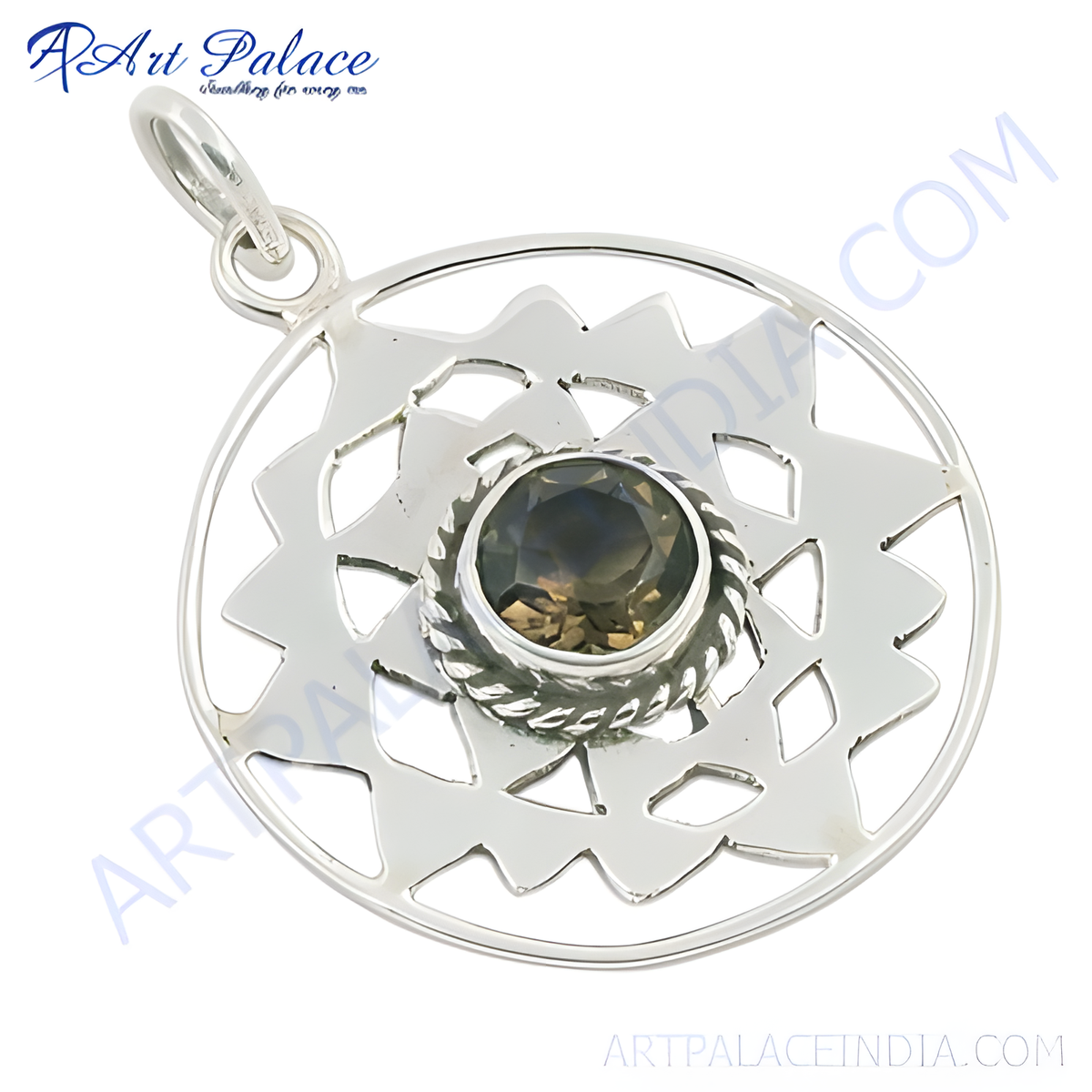 925 sterling silver smoky quartz gemstone pendant with intricate openwork design