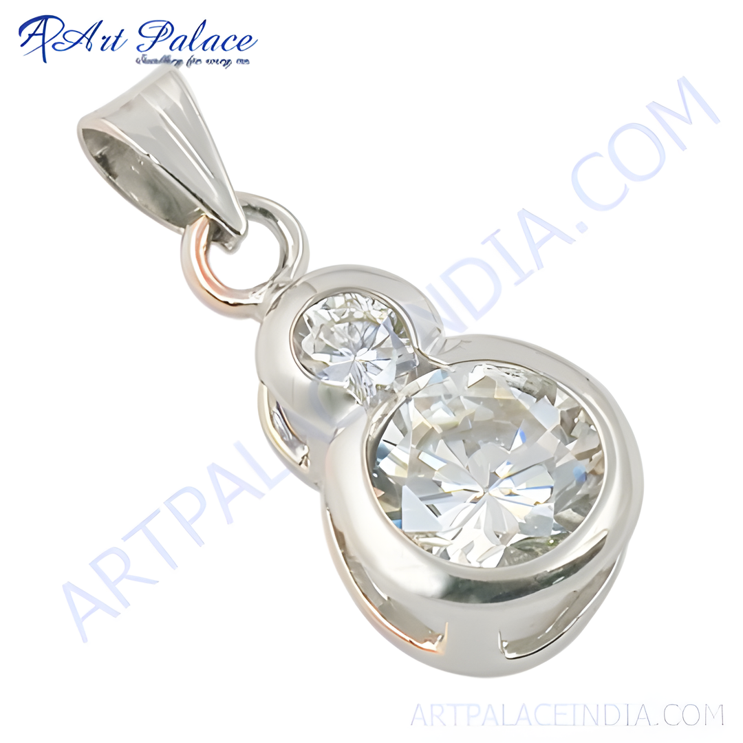 925 sterling silver pendant with two clear cubic zirconia stones.  A classic and elegant jewelry piece.