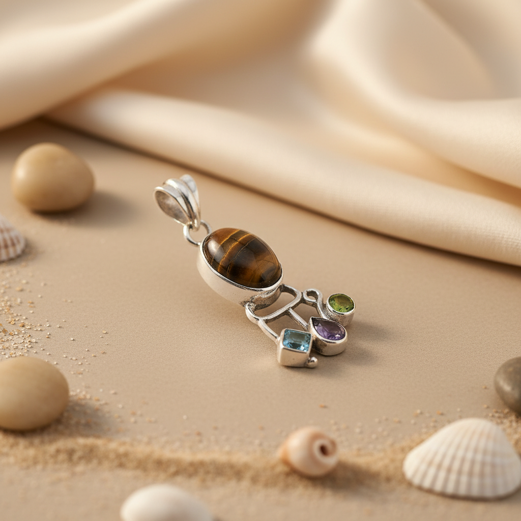 925 Sterling Silver Tiger Eye Gemstone Pendant Necklace for Women