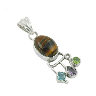 925 Sterling Silver Tiger Eye Gemstone Pendant Necklace for Women
