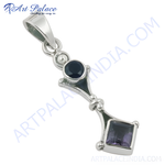 Load image into Gallery viewer, 925 sterling silver pendant with a round and square amethyst gemstones, perfect for women's jewelry.

