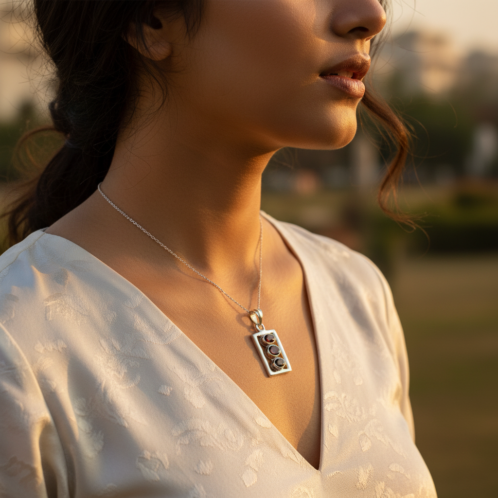 925 Silver Garnet Pendant for Women | Daily Wear Gift