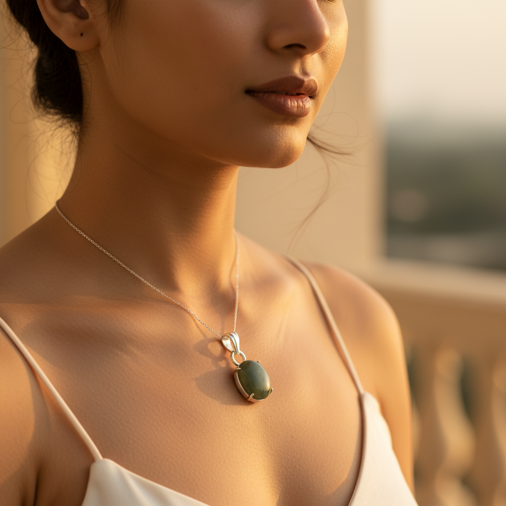 Colgante de plata con piedra preciosa verde | Regalo de joyería para mujer