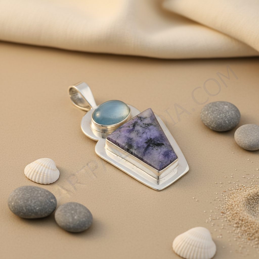 925 Silver Blue Topaz & Purple Gemstone Pendant for Women