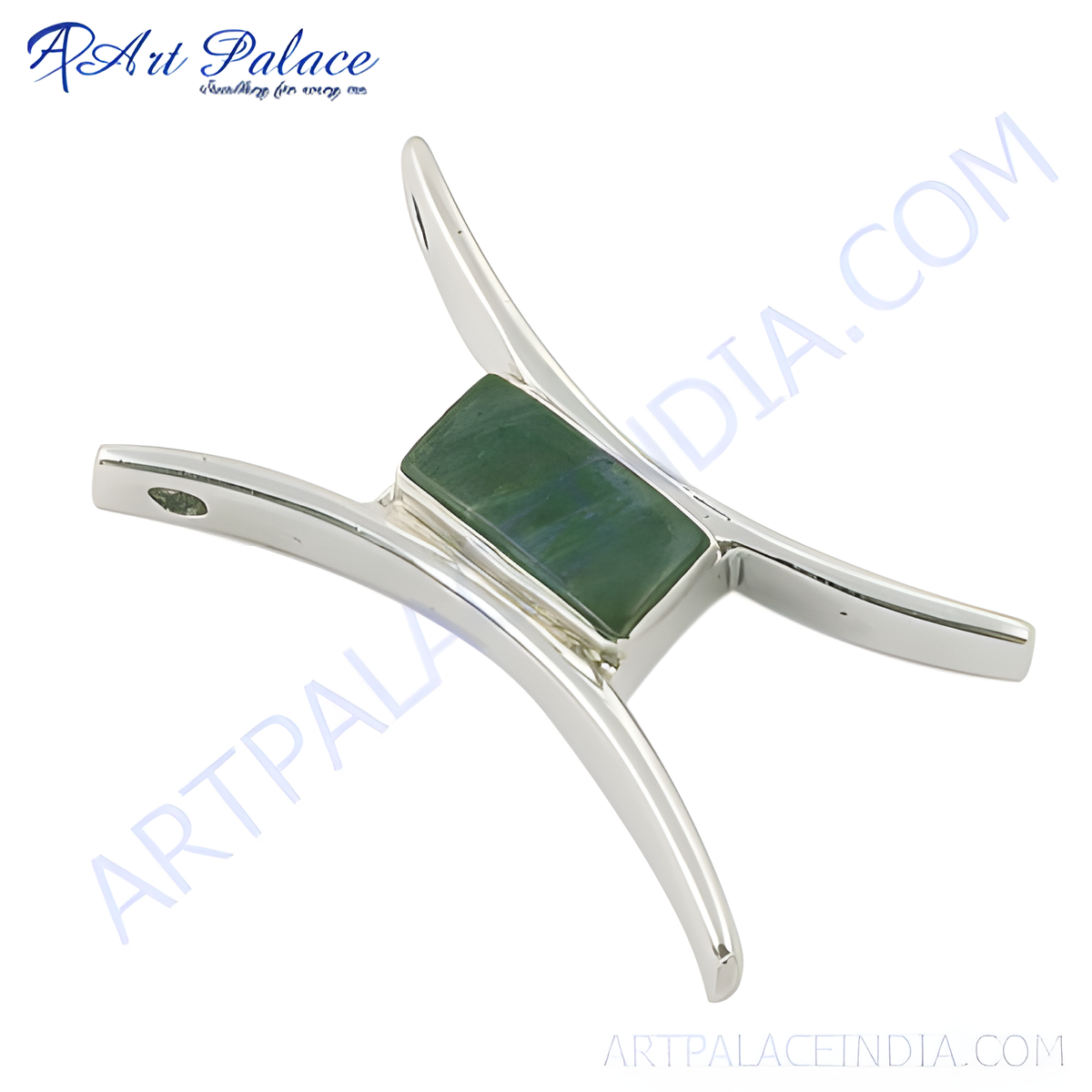 925 sterling silver pendant featuring a rectangular green jade stone in the center