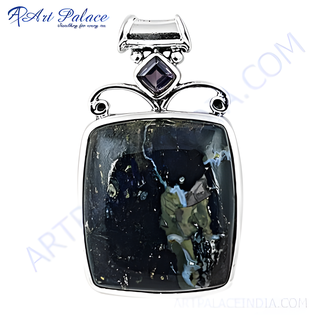 925 sterling silver blue stone pendant, a rectangular charm jewelry.