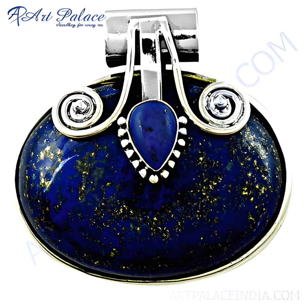 925 sterling silver pendant with a large oval shaped blue lapis lazuli gemstone