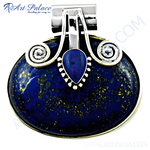Load image into Gallery viewer, 925 sterling silver pendant with a large oval-shaped blue lapis lazuli gemstone.
