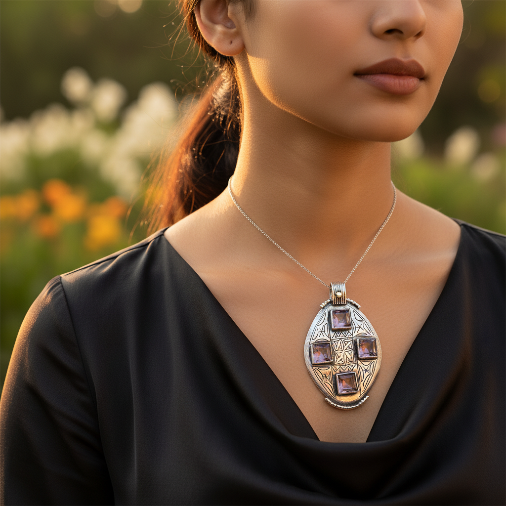 Colgante de amatista en plata 925 para mujer | Joyas con piedras preciosas