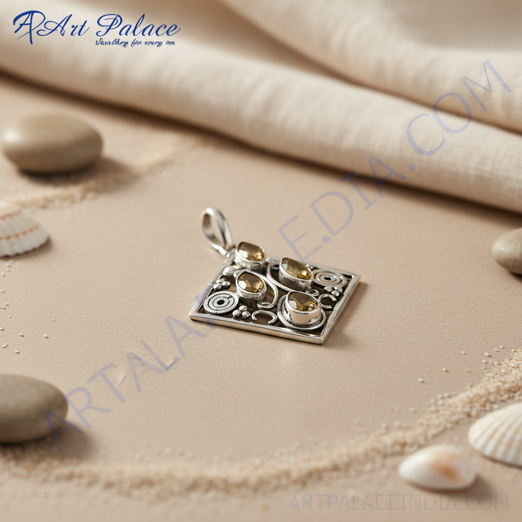 925 silver citrine gemstone pendant | diamond shape pendant