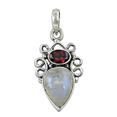 925 Silver Moonstone & Garnet Pendant | Women's Jewelry Gift