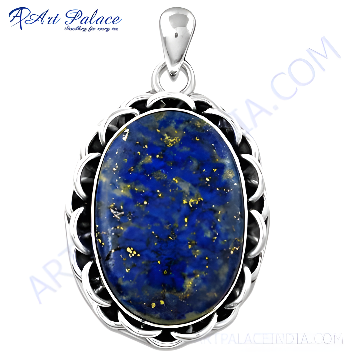 925 sterling silver oval pendant with a vibrant blue lapis lazuli gemstone