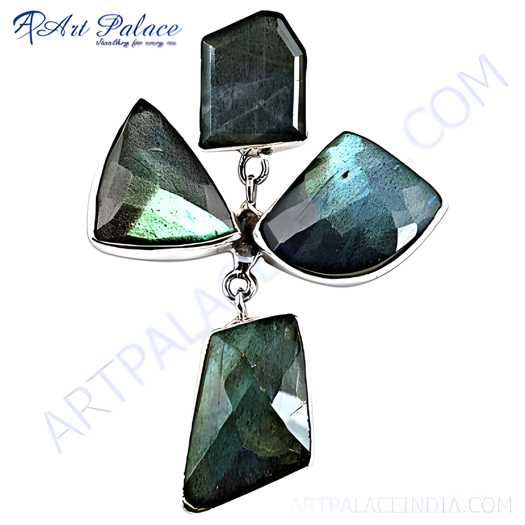 925 silver labradorite pendant with multiple faceted gemstones in a unique design.