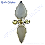 Load image into Gallery viewer, Sterling silver pendant necklace with gray chalcedony gemstones for women. A pear-shaped design
