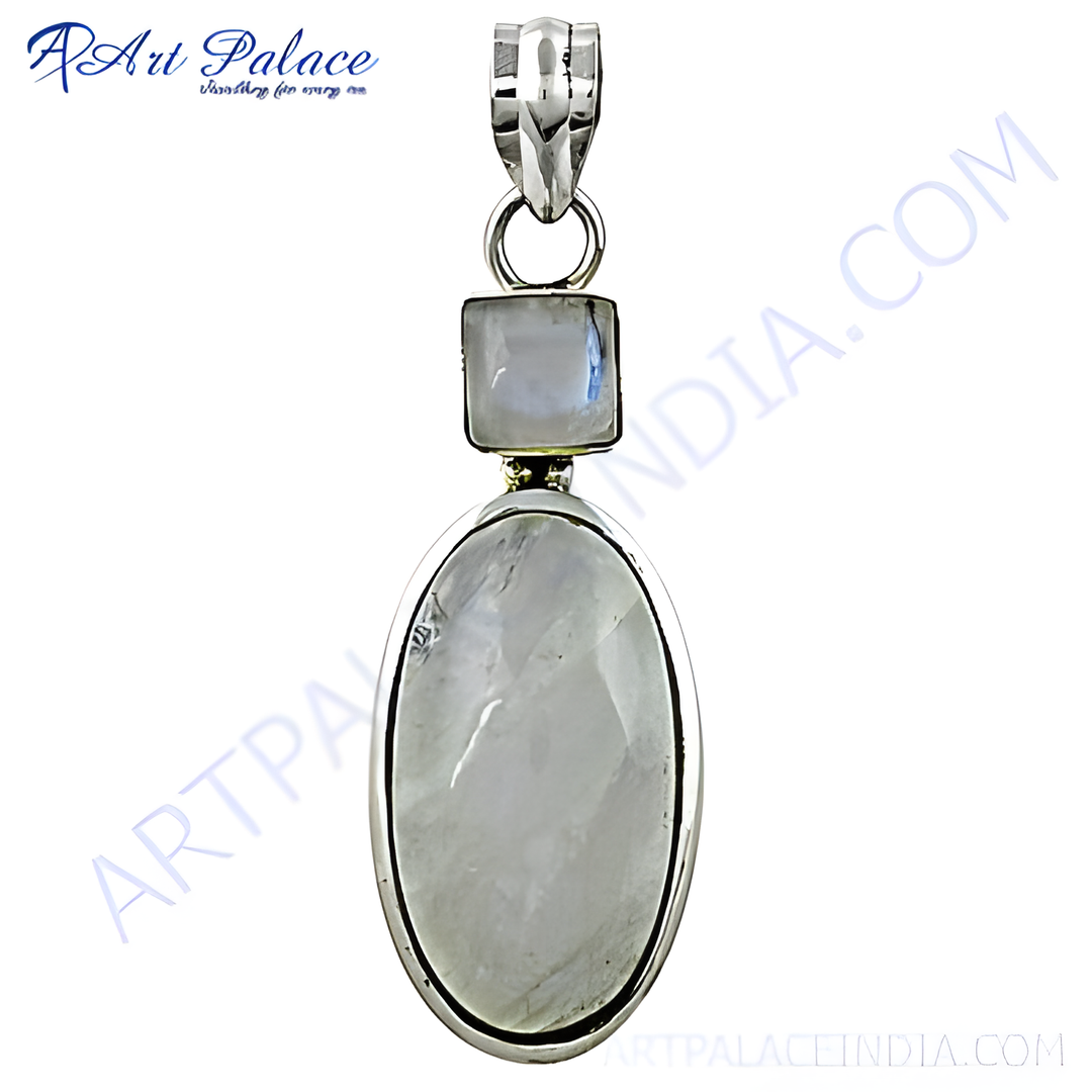 925 sterling silver moonstone pendant, featuring an oval-cut moonstone gemstone, showcasing a play of light.