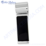 Load image into Gallery viewer, Chrome plated rectangular cufflinks, black inlay, men&#39;s formal jewelry accessory
