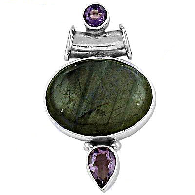 925 Silver Labradorite Amethyst Pendant for Women | Gift