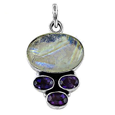 925 Silver Moonstone & Amethyst Pendant for Women | Gift