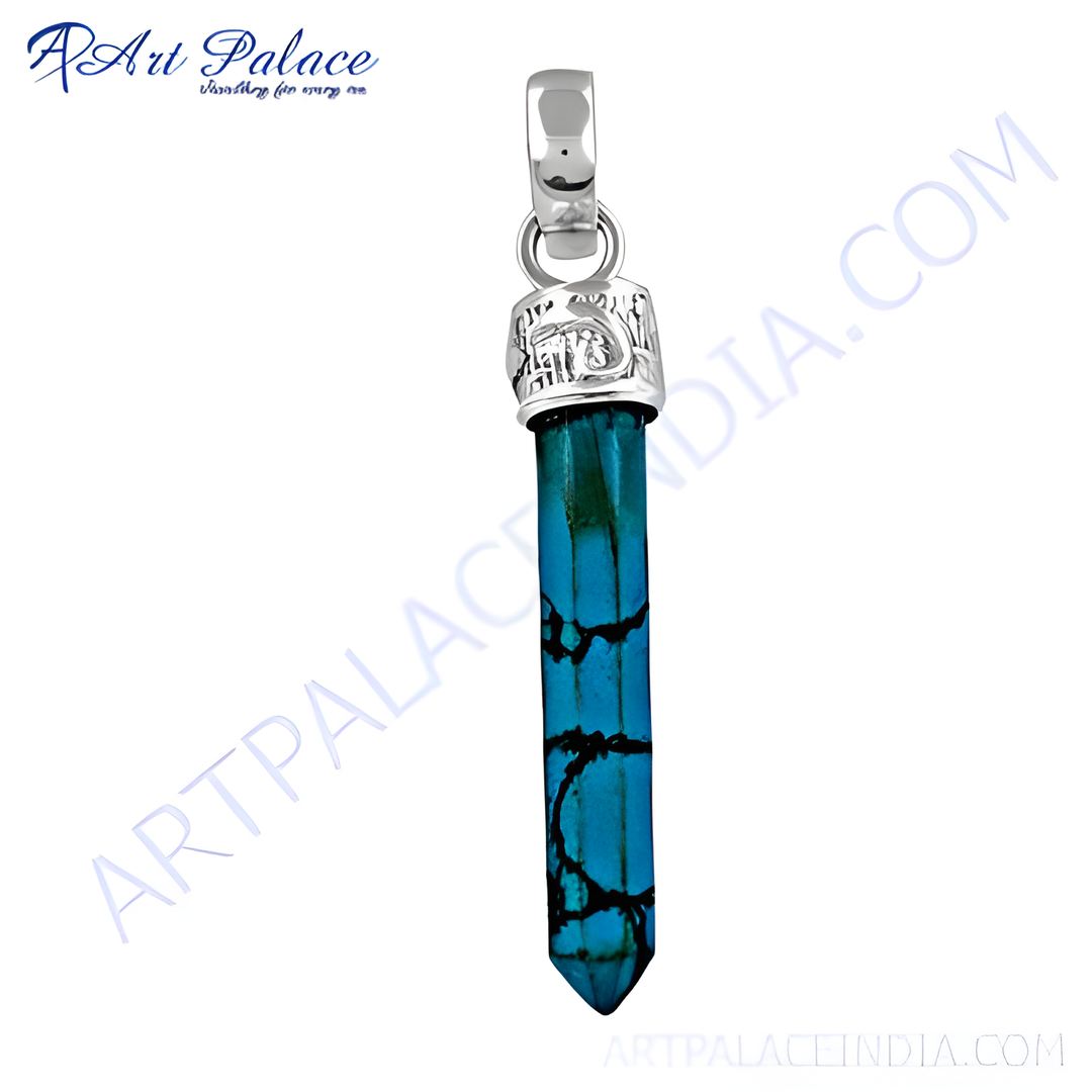 925 sterling silver turquoise pendant, featuring a blue gemstone with black matrix lines, ideal for gifting or daily wear.