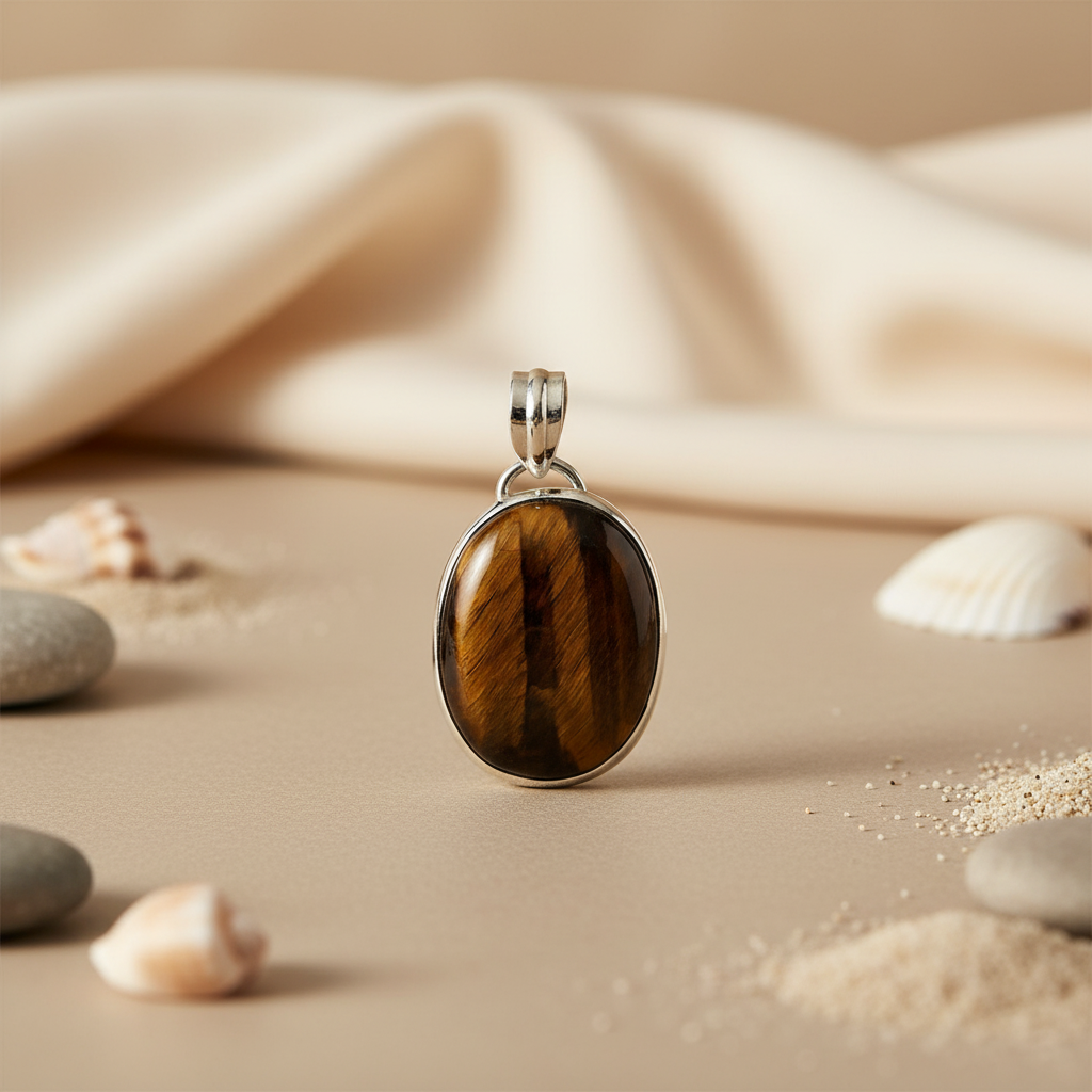 Tiger Eye Stone Oval Pendant | 925 Sterling Silver Pendant for Women