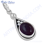 Load image into Gallery viewer, 925 sterling silver amethyst pendant with oval-cut purple gemstone and small white stones
