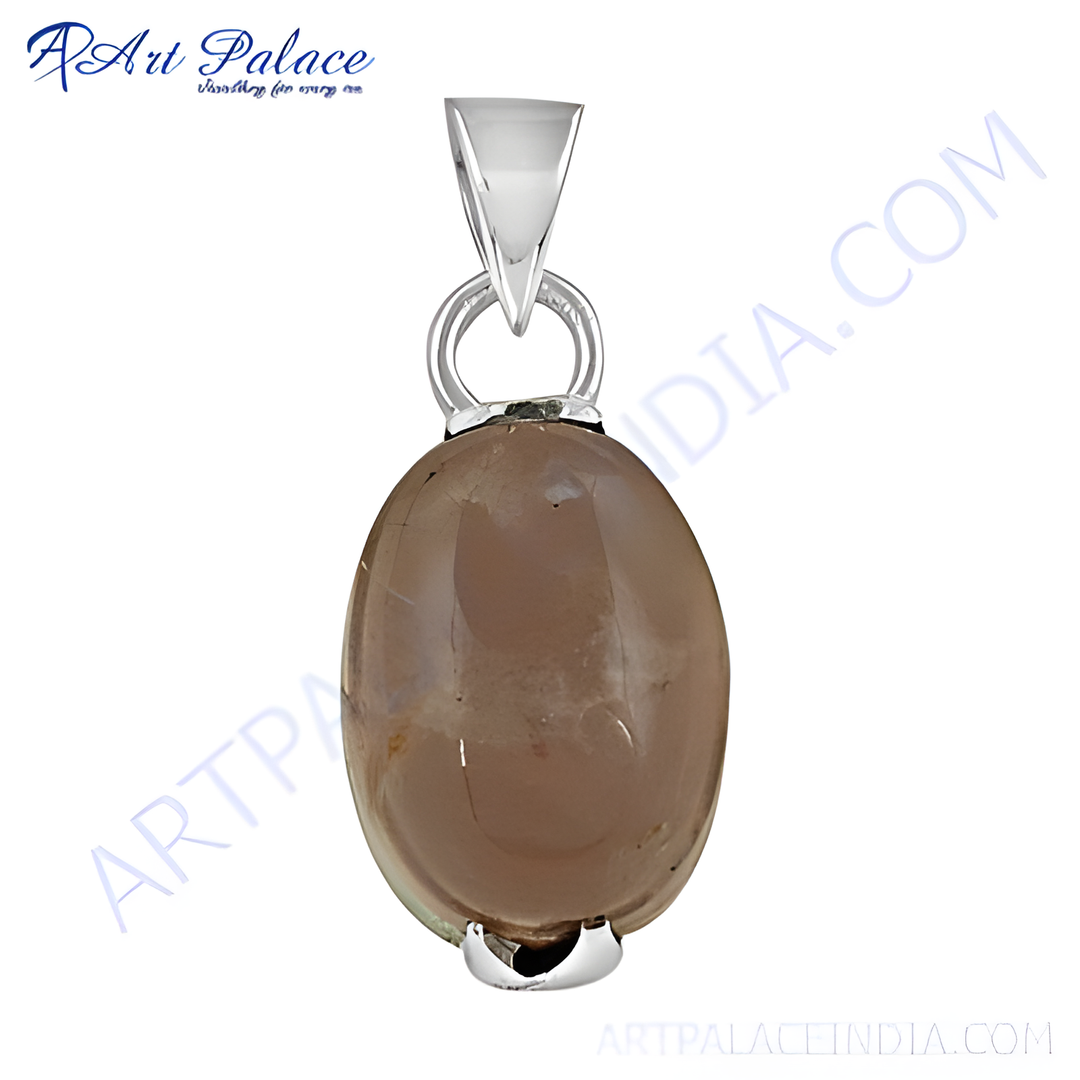 925 sterling silver pendant with a brown oval-shaped gemstone, perfect for women's wear