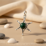 将图像加载到图库查看器中， 925 Sterling Silver Malachite Pendant | Starburst Design | Gift
