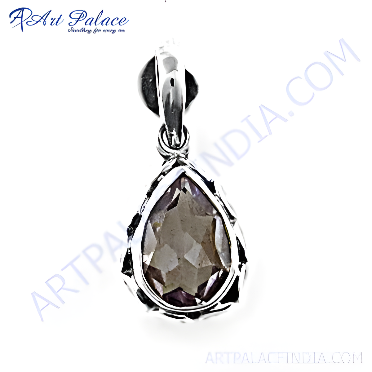 925 sterling silver teardrop smoky quartz pendant for women