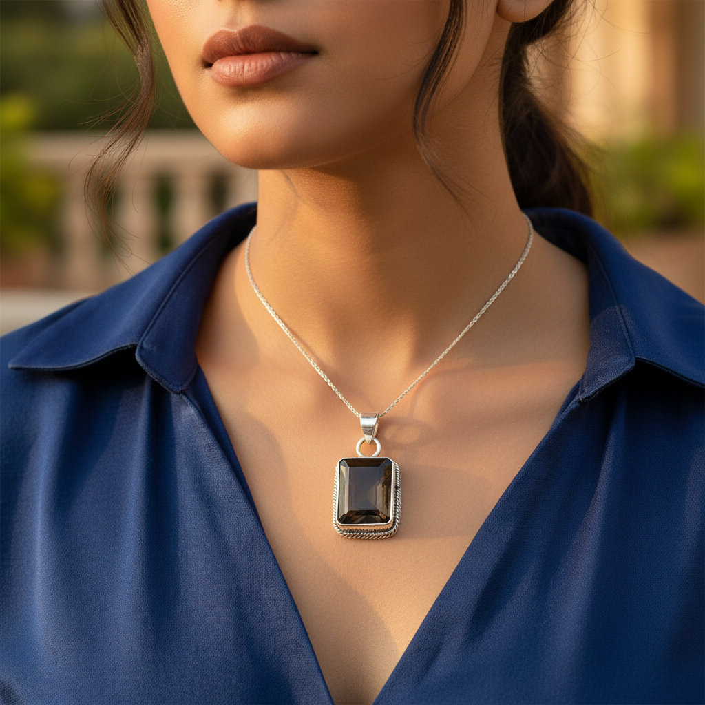 Colgante de cuarzo ahumado en plata 925 para mujer | joyería con piedras preciosas