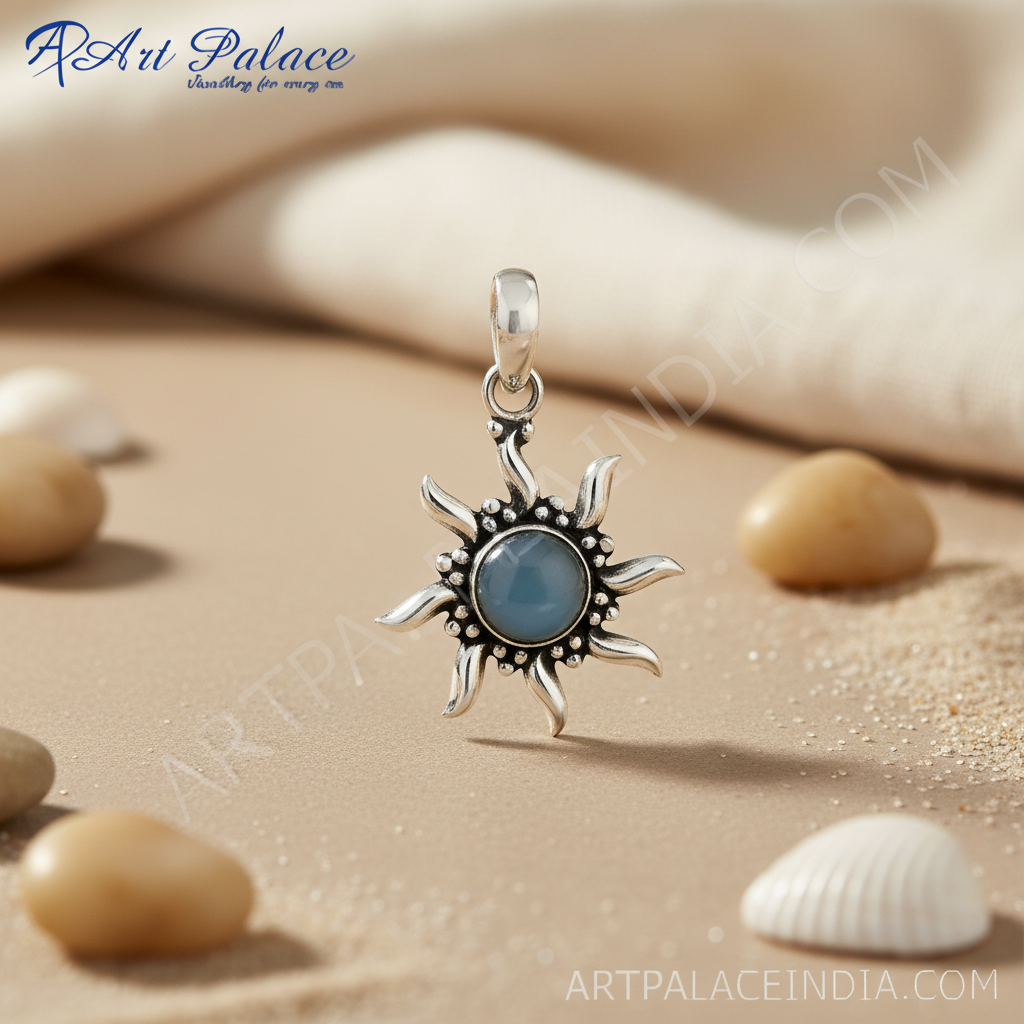 Colgante Sunburst de plata 925 | Piedra preciosa azul para mujer