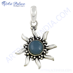 Load image into Gallery viewer, 925 sterling silver sunburst pendant with a blue gemstone center for women
