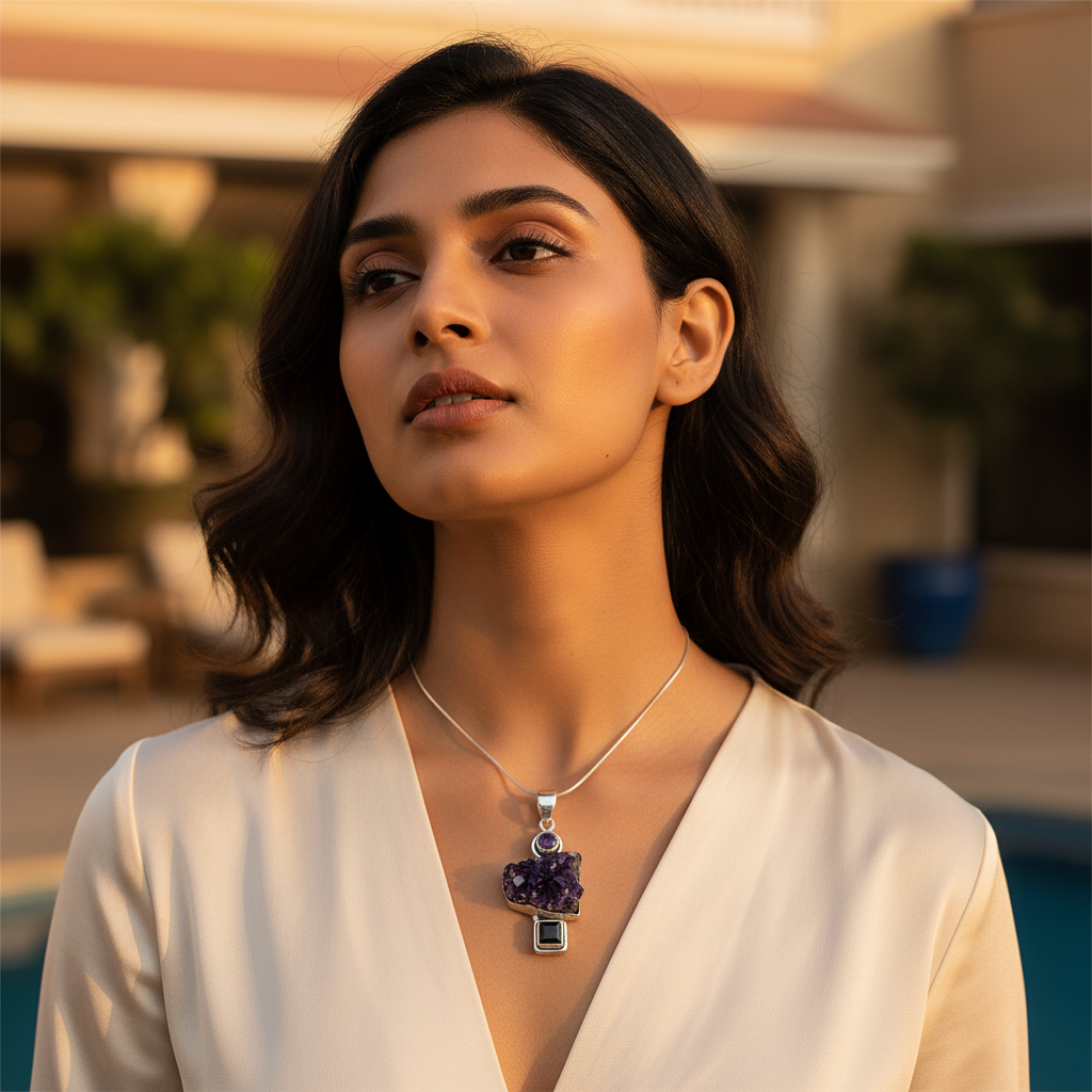 Collar con colgante de amatista de plata para mujer | Joyería con piedras preciosas