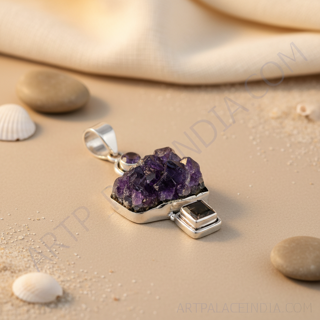 Collar con colgante de amatista de plata para mujer | joyería con piedras preciosas