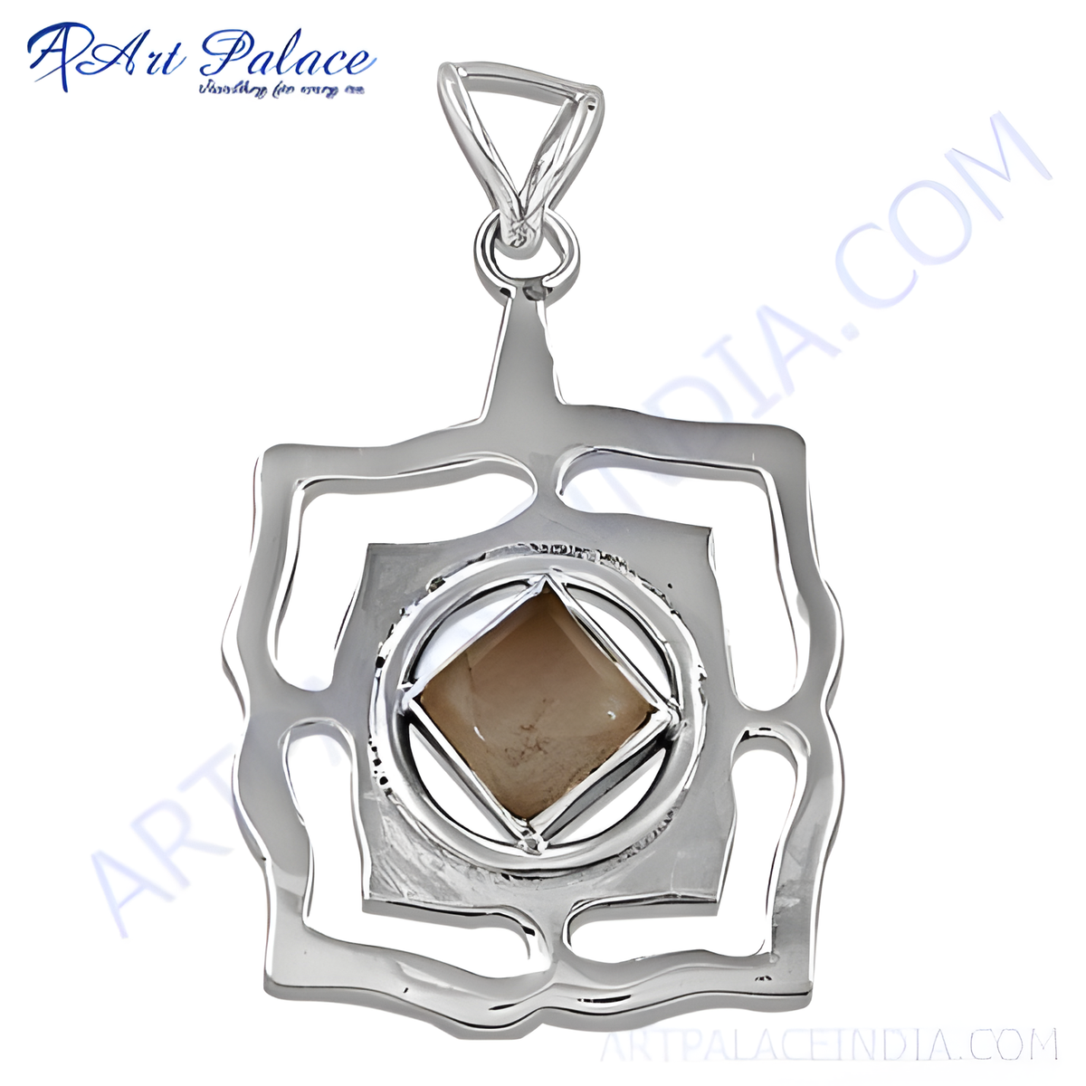 925 sterling silver gemstone pendant with a unique openwork design and a central gemstone