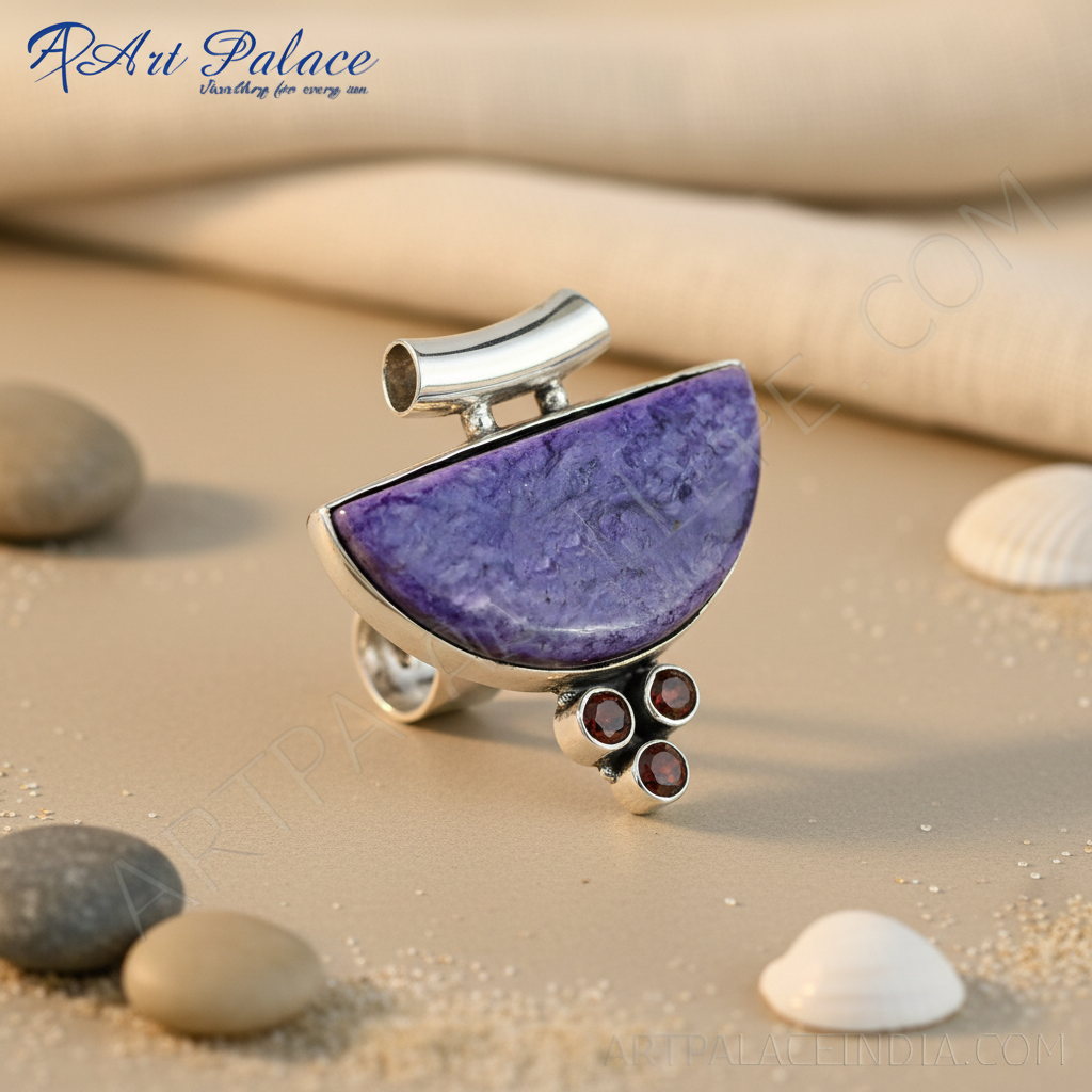 925 Silver Charoite & Garnet Pendant | Women's Gemstone Jewelry