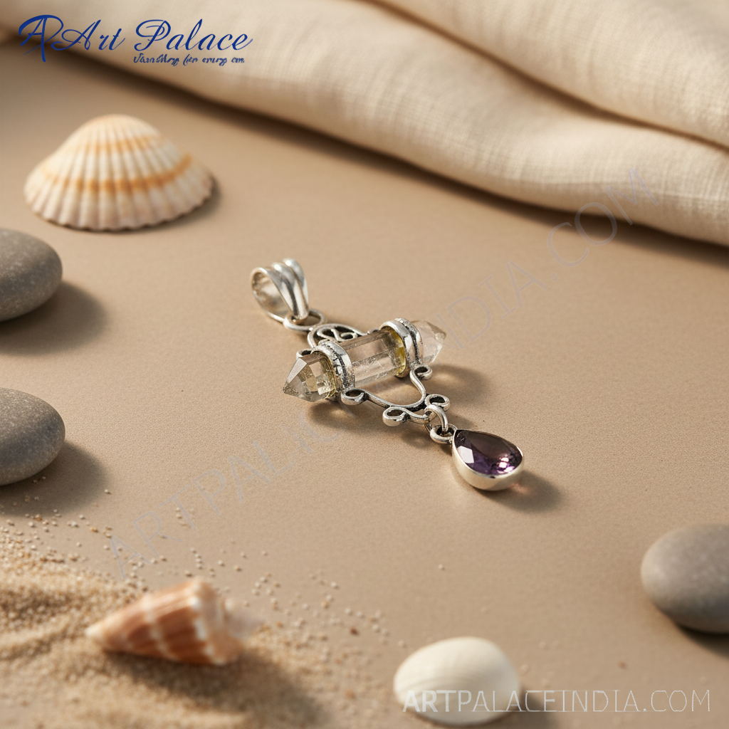 925 Silver Quartz Amethyst Pendant for Women | Gemstone Jewelry