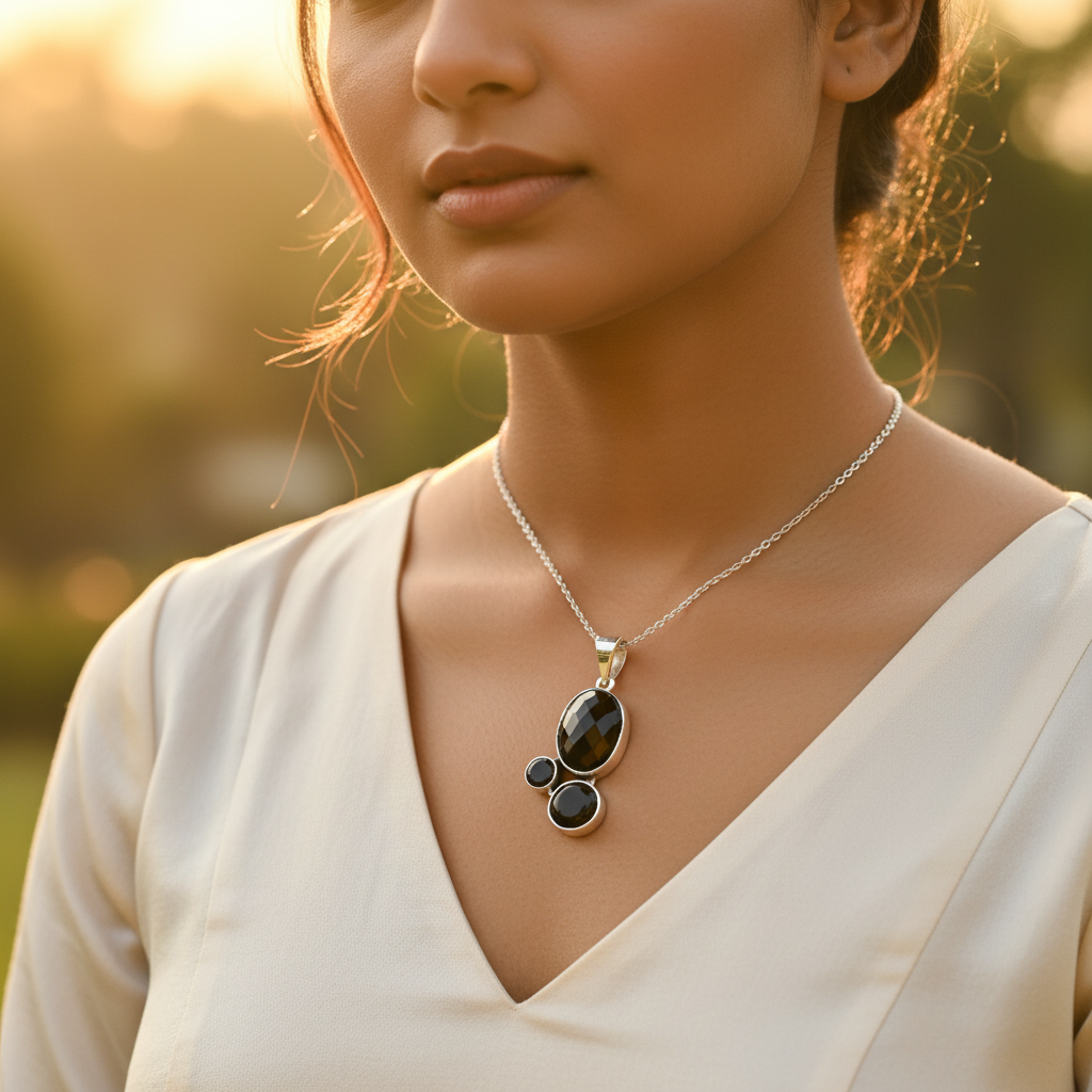 925 Silver Black Onyx Pendant for Women | Gemstone Jewelry